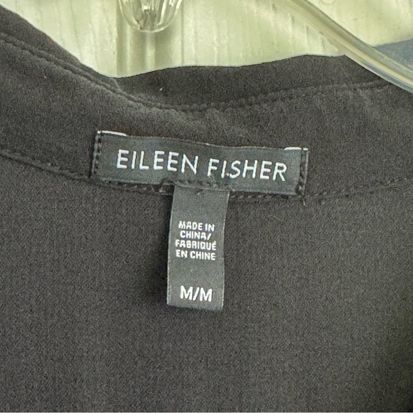EILEEN FISHER Silk Black Shirt Dress Sleeveless Button Front Hight Low Size M - Picture 7 of 13